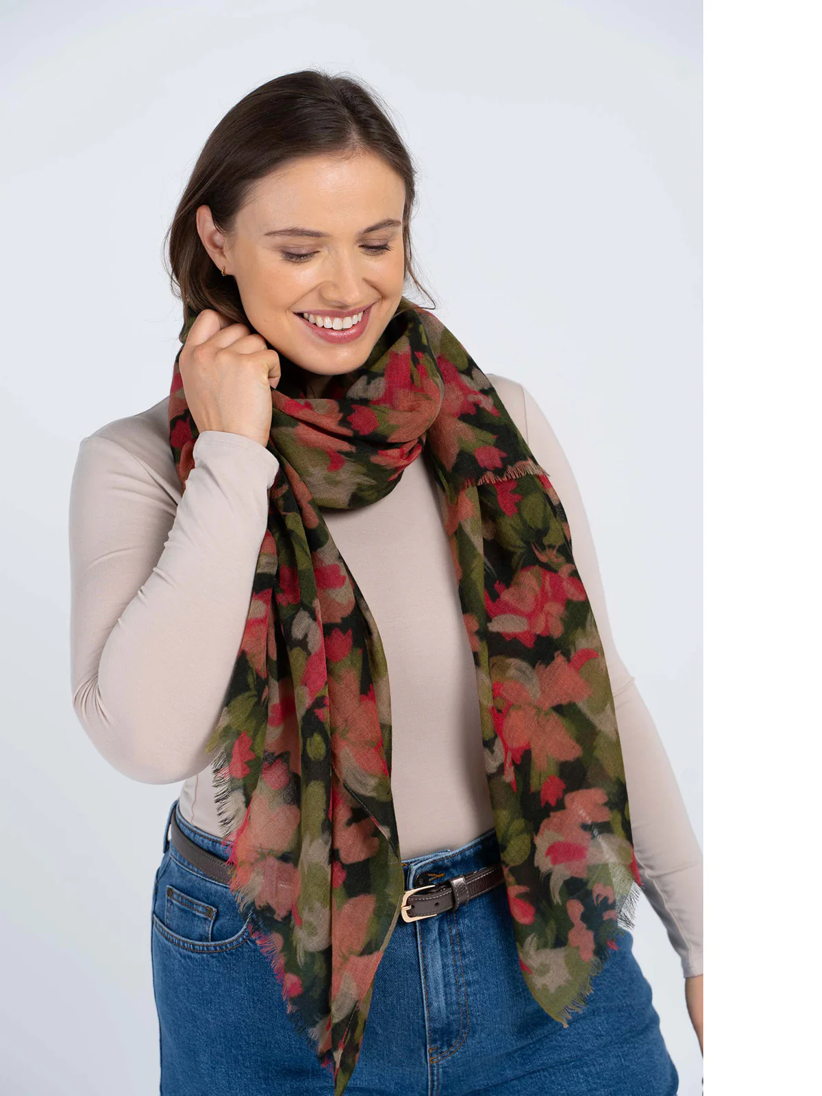 Brushed Floral Wool Scarf - Image 10