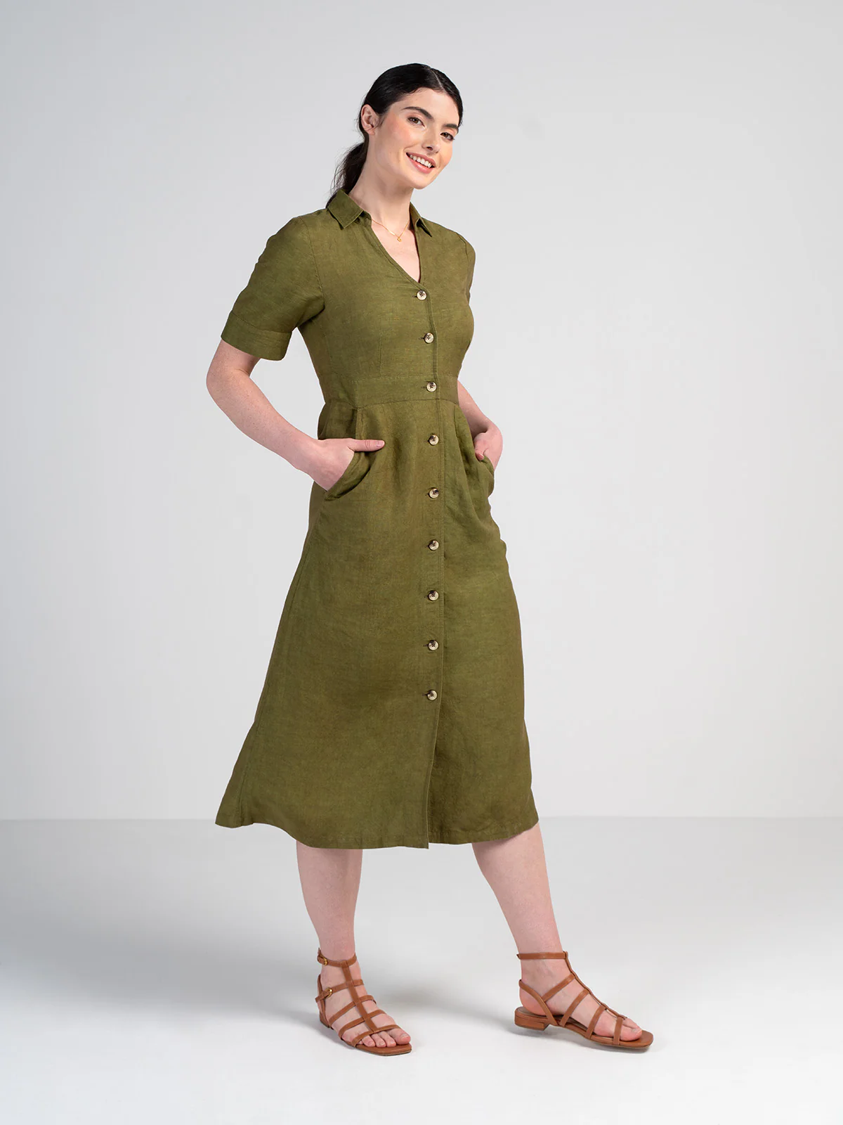 Short Sleeve Linen Shirt Dress - Image 3