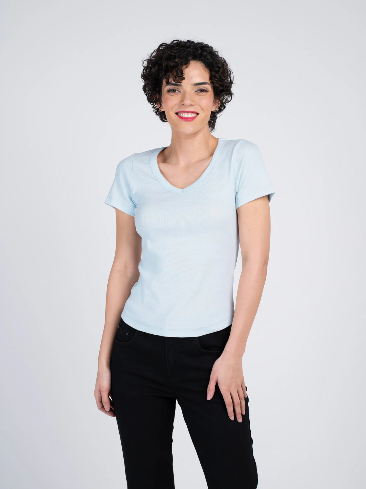 Short Sleeve V Neck Rib Tee - Image 11