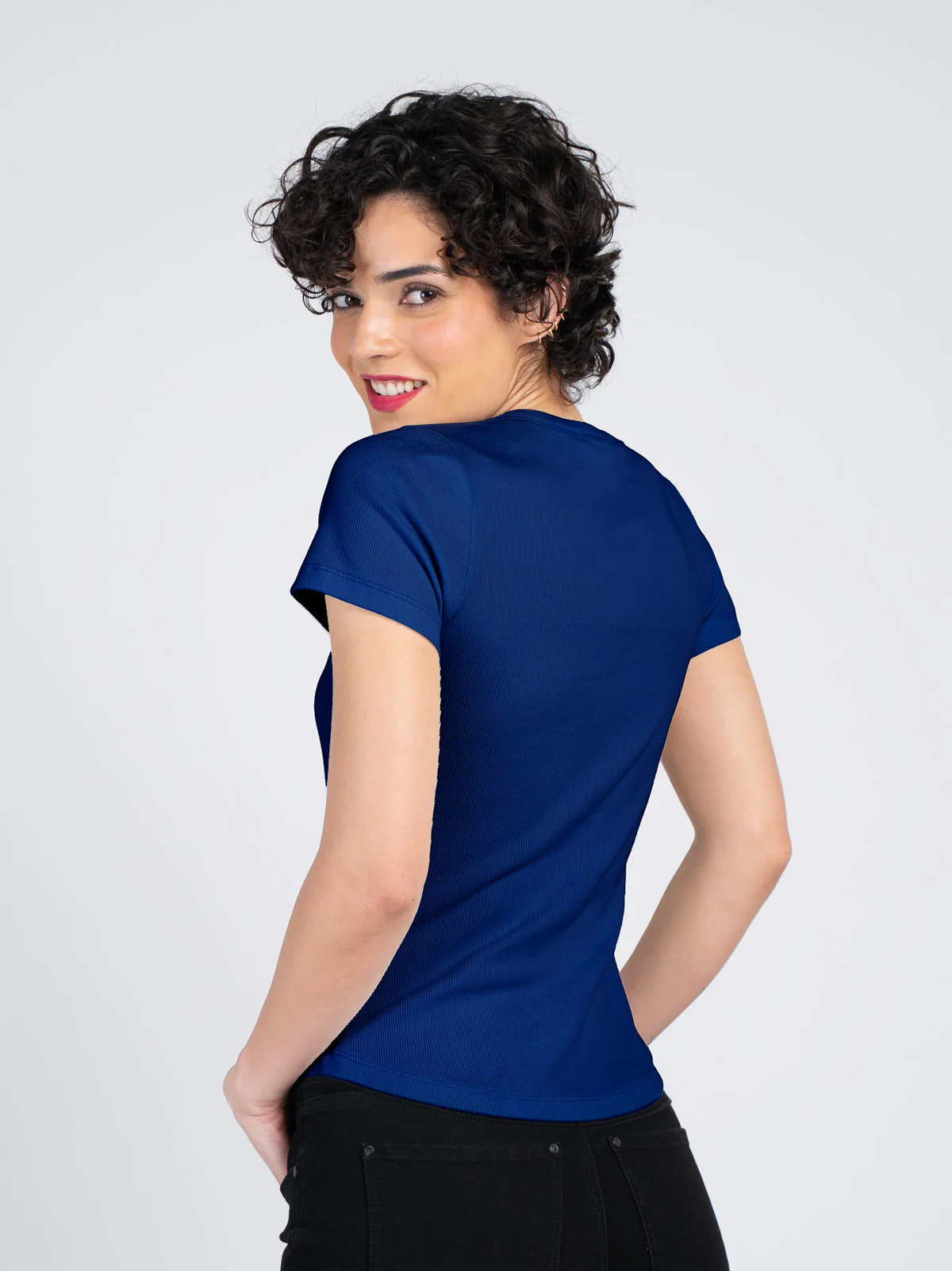 Short Sleeve V Neck Rib Tee - Image 6
